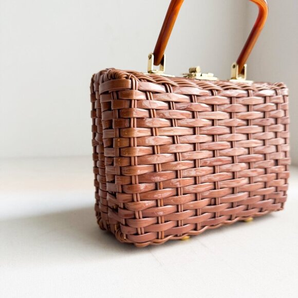 Stein Vintage Woven Basket Structured Small Handbag - Picture 2 of 8